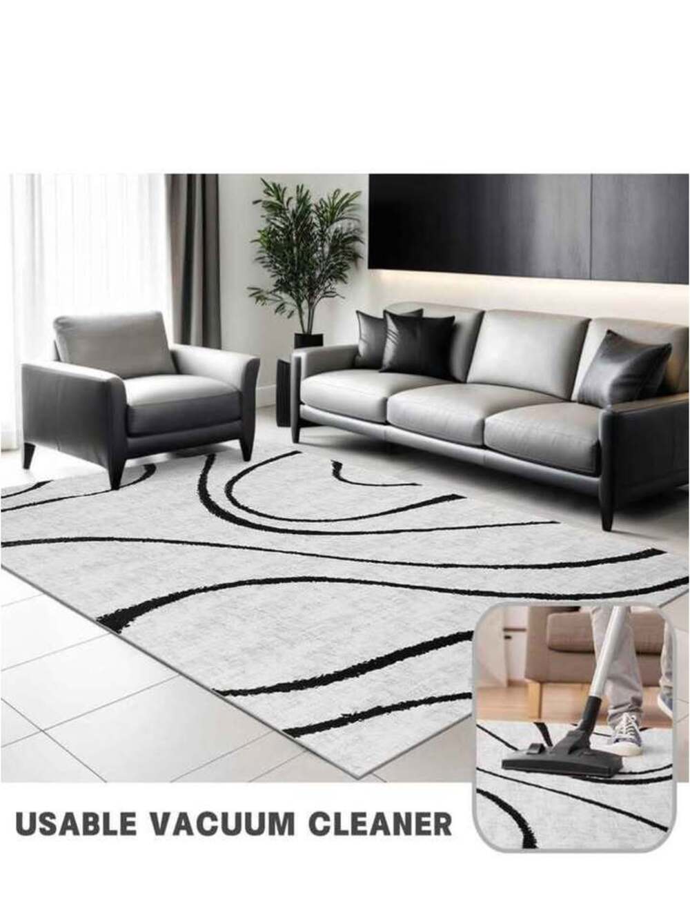 YIHOUSE Abstract Rug 6x9 Black and White Living Room Stripe Bedroom Dining Room